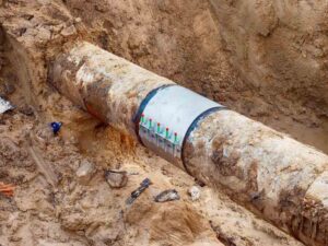 underground pipe with clamp sleeve